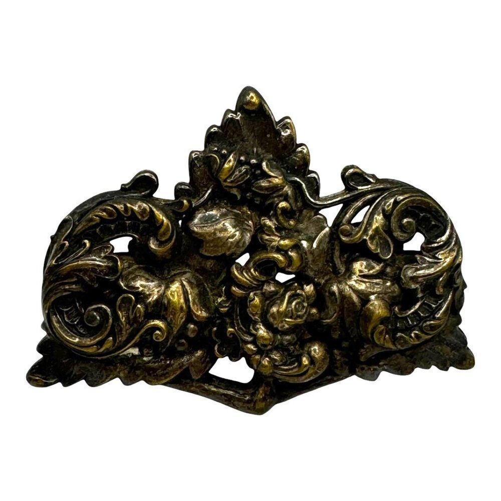 Antique Victorian Art Deco Flower Statement Brass Brooch Ornate Floral Design